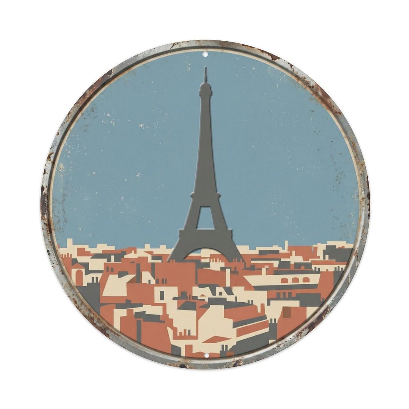 Eiffel Romantic Balcony Travel 2 Metal Tin Sign Plaque Wall Decor for Cafe, Club Bar, Office, Home Garden Round Metal Poster 8x8Inch
