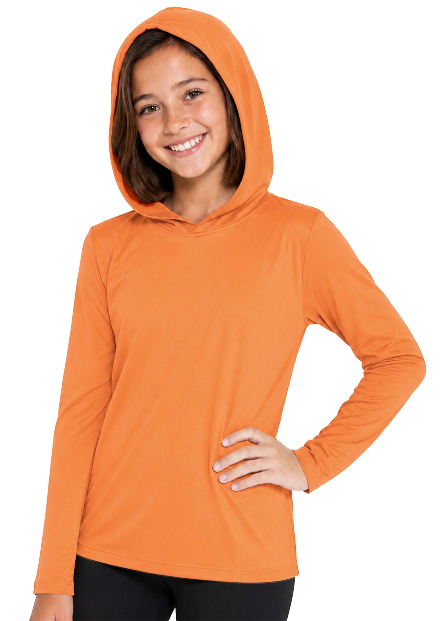 Shirts for Girls Long Sleeve Crew Neck Top, Hoodie or 3/4 Sleeve Soft Stretch Kids Lightweight Size 2-16