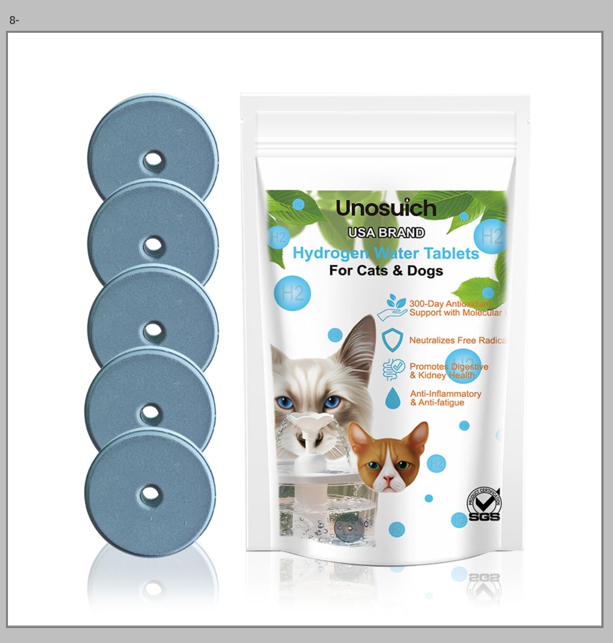 Hydrogen Water Tablets for Cats & Dogs | 300-Day Antioxidant Support with Molecular H2 | Neutralizes Free Radicals, Promotes Digestive & Kidney Health | Pet Fountain Hydrogen Detox Bath (5 Tablets)