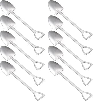 10Pcs Spade Spoon Dessert Spoon Cute Shovel Spoon Potted Pointed Spoons for Stirring Coffee Fruit and Dessert