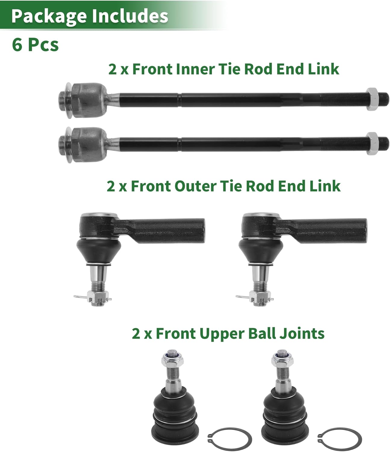 X AUTOHAUX 6pcs Front Suspension Kit Inner Outer Tie Rod End Upper Ball Joint for Ram 1500 2011-2012 for Dodge for Ram 1500 2009-2010 No.K80630/EV800098/ES80574