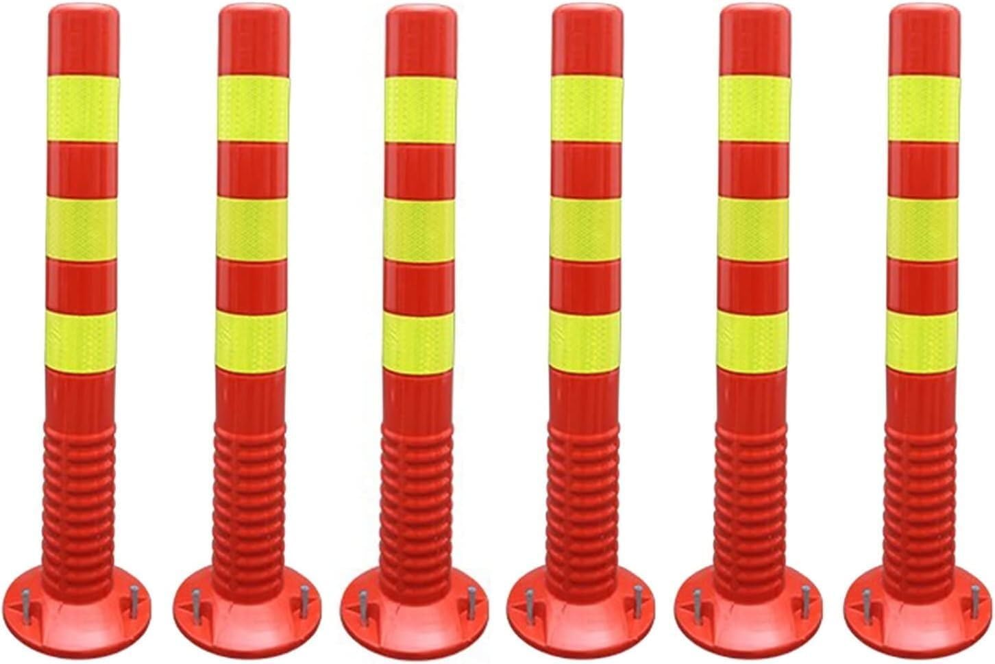 Soft Rubber Fixed Type Parking Bollards, 1,2,4,6,8pcs Traffic Road Cones W/Reflective Collars, Stanchion Parking Barriers (Color : Red+Yellow, Size : 6 Pack)