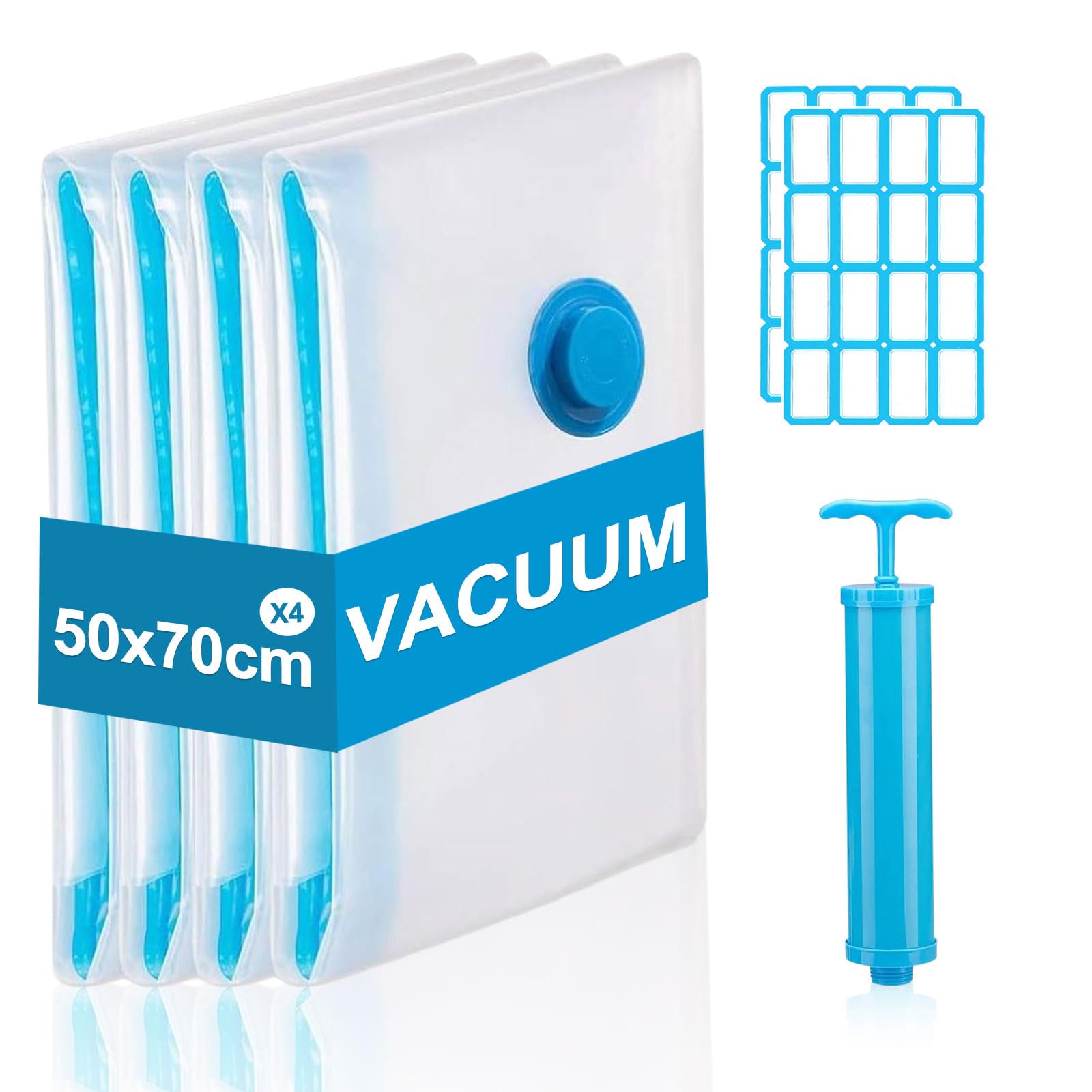 Vacuum Bags,Vacuum Storage Bags for Clothes 50x70cm,4Pcs Vacuum Travel Bag with Pump,Space Saver Baggs,Compression Storage Sealer for Blanket Clothing Bedding Blanket Storage Moving — image 1