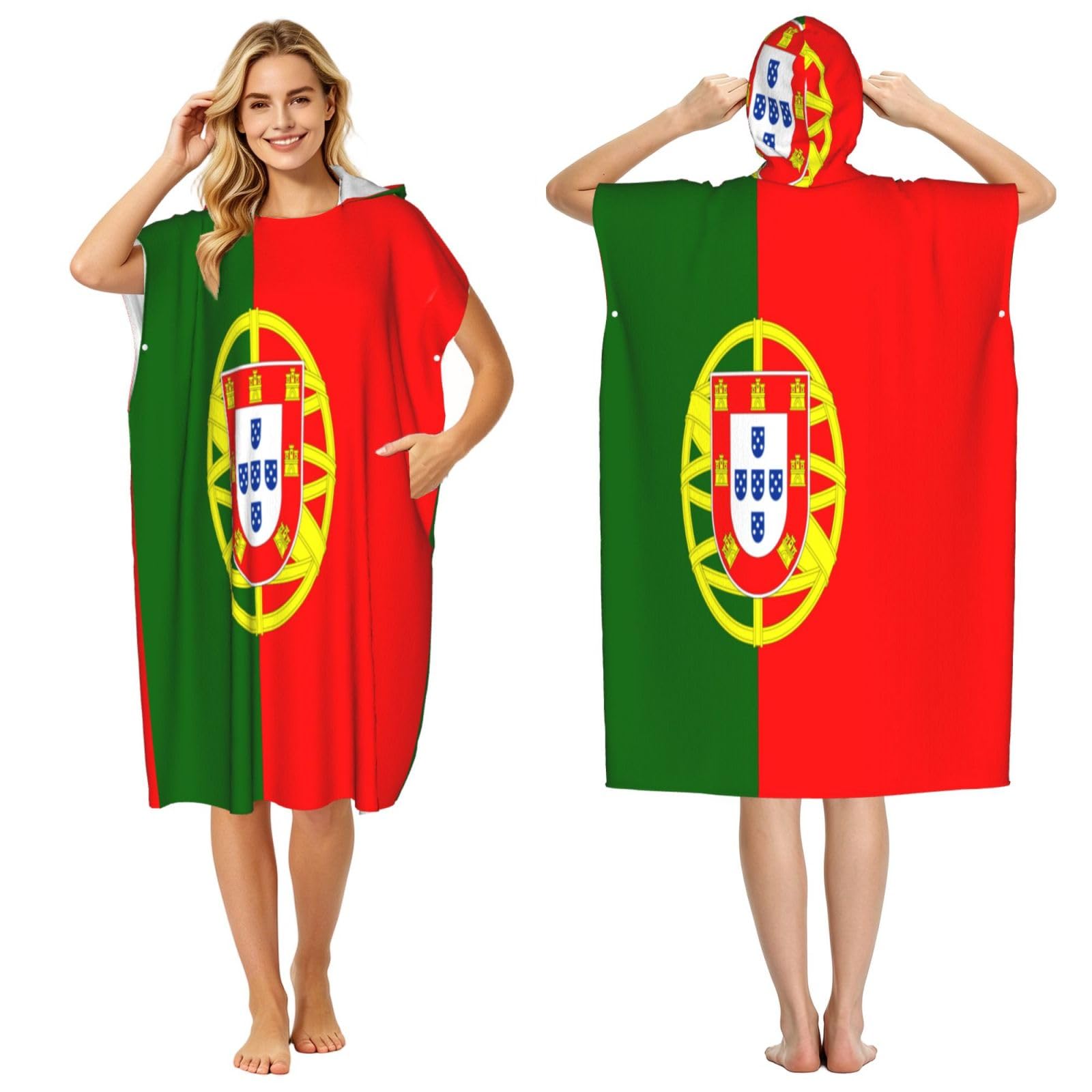 KLGRTJHK Flag Of Portugal Adult Hooded Beach Poncho Towel 43"X35"