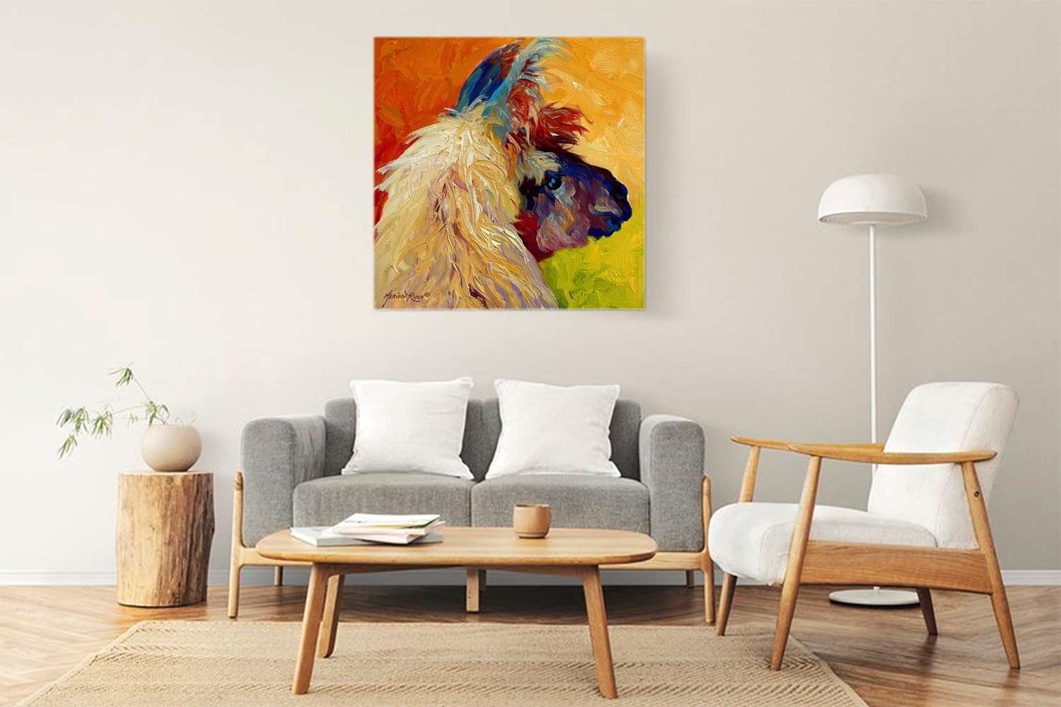 VERRE ART Printed Framed Canvas Painting for Home Decor Office Wall Studio Wall Living Room Decoration (22x22inch Wrapped) - Calico Llama