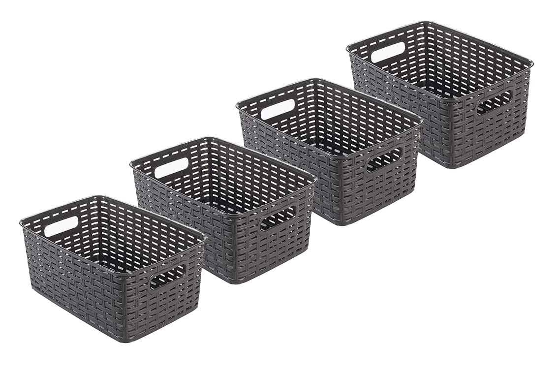 Kigima Aufbewahrungskorb 33x23,8x15,5cm 10L 4er Set – Allzweckkorb aus robustem Plastik (BPA-frei) – Aufbewahrungsbox für Küche & Bad – Haushaltskorb zur Aufbewahrung – Korb für Aufbewahrung – Braun
