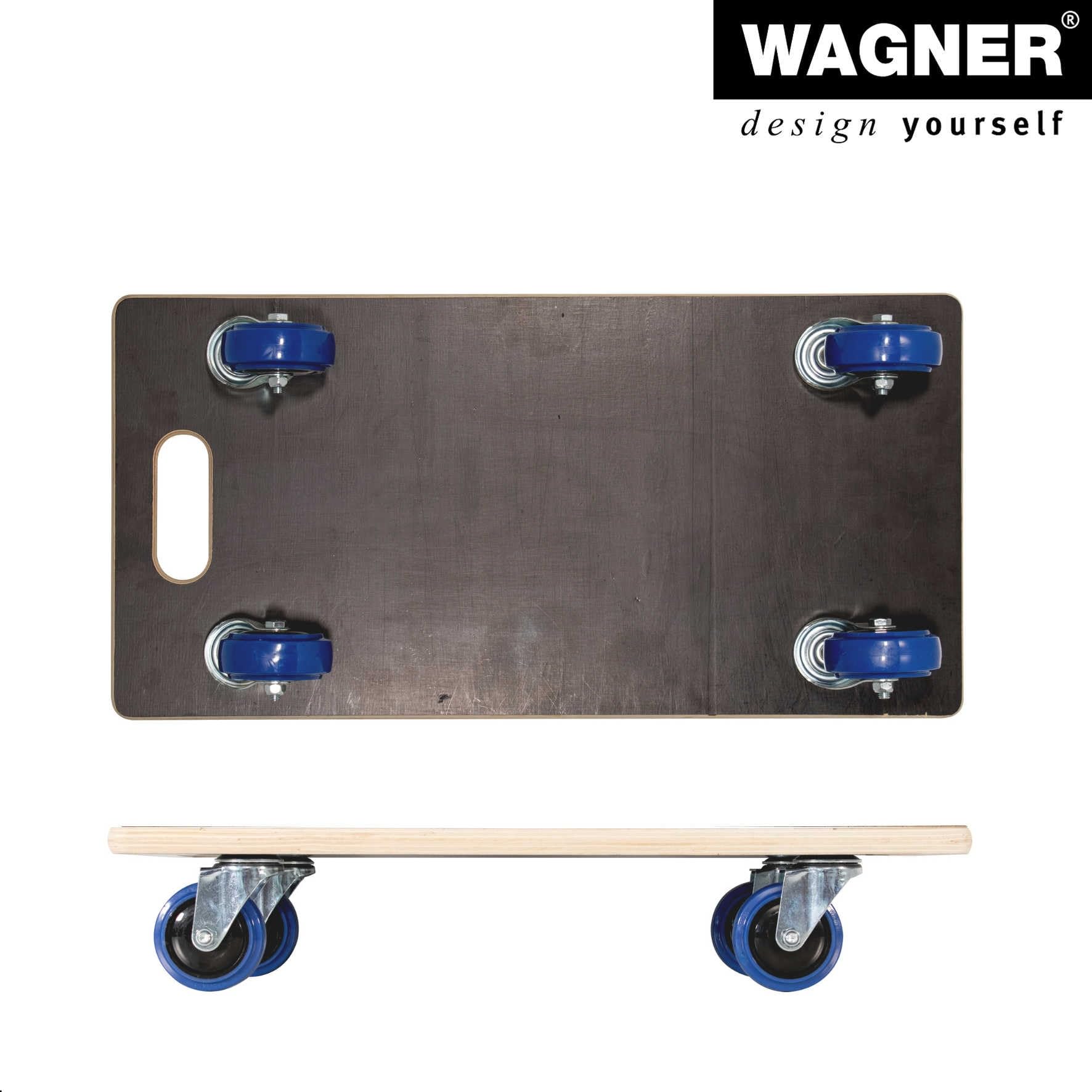 WAGNER Transportroller Transporthilfe 1621 I FSC® Birke Multiplex Maxigrip I 57,5 x 29 x 11 cm, Tragkraft 400 kg I Schwerlastrollbrett I Möbelroller I Umzugsroller Soft-Rollen Kugellager I Made in DE