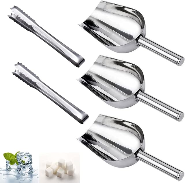 5 Pieces Stainless Steel Sweet Scoops and Tongs Set, 3 Pieces Ice Scoops and 2 Pieces Sweet Tongs Coffee Sugar Tongs Bar Ice Scoops for Pick and Mix