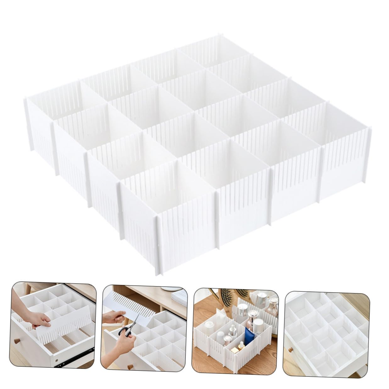 Mikikit Divisori per Cassetti Organizer per Domestici Combinazione Libera in Plastica Bianca 10 Pezzi Dimensioni 38x11 Cm per Riporre Biancheria in Casa
