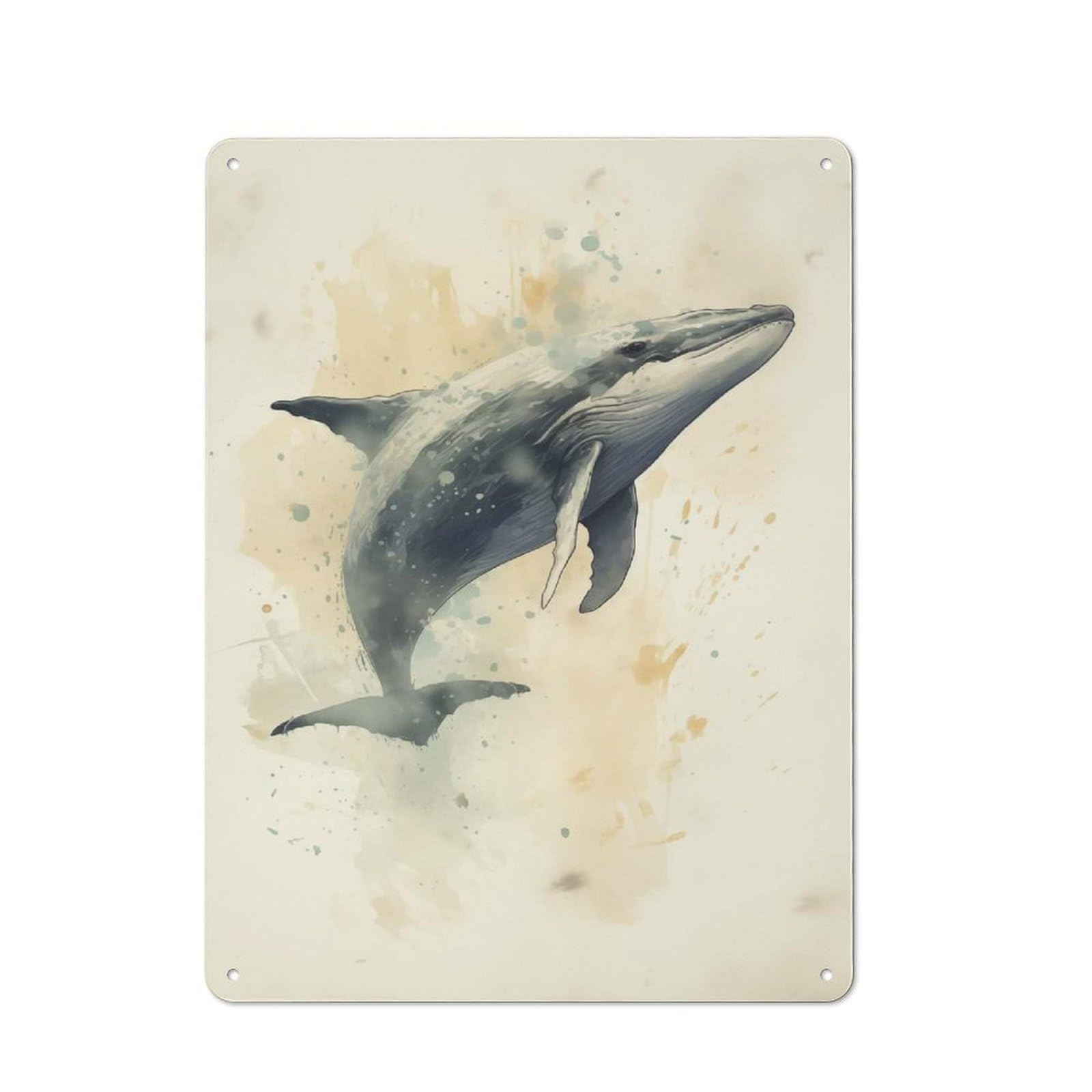 Junmoney Watercolor Whale Vintage Vintage Metal Sign 40X30cm For Dining Room Or Kitchen, Suited To Home Decor Collectors