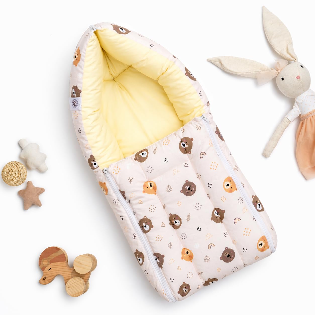 Baby Carry Nest Cum Sleeping Bag for Newborn Baby Portable Soft Cotton Carry Bed Infant Sleeping Bag with Zipper Warm Breathable Baby Bedding Travel Carry Nest (Yellow)-image-25