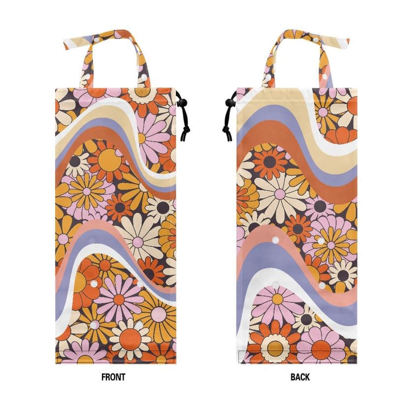 Image of Hippie Flower Car Trash Can, 90s Swirl Floral Auto Organizer for Storage or Garbage, Groovy Daisy with Adjust Handle