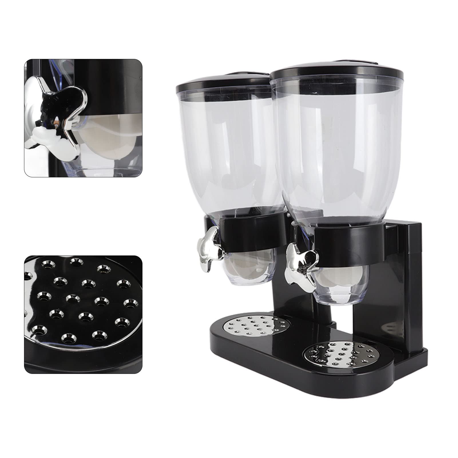 Ejoyous Dispensador de Cereales Dispensador de Cereales Doble ABS 7L Operación de Hermético Control de Porciones de 1 Oz Encimera Almacenamiento de Alimentos Secos para Cocina Hogar Uso (BLACK)