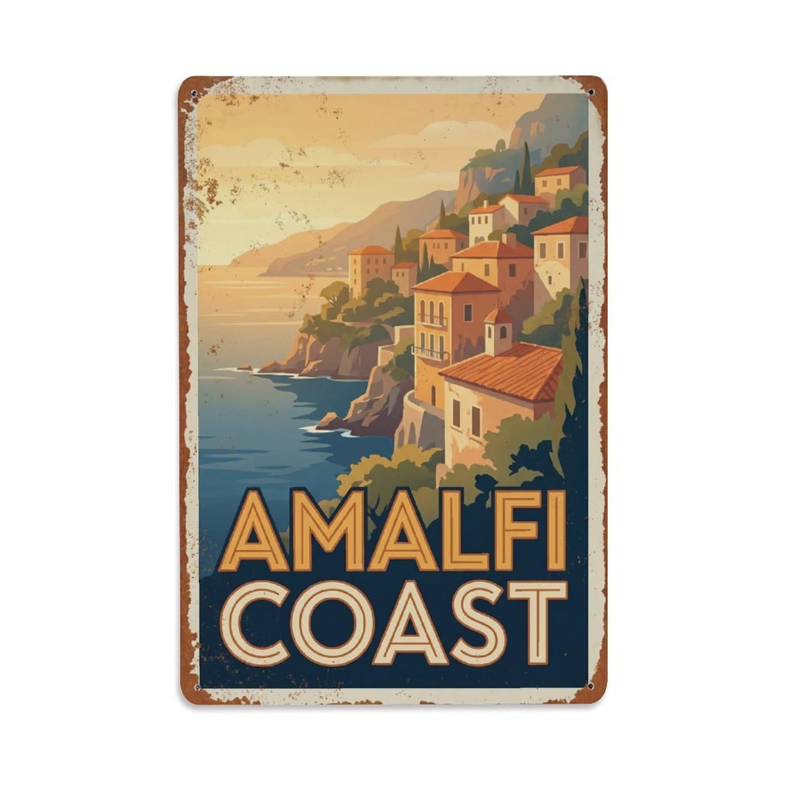 Vintage Travel Afternoon Italy Golden Metal Tin Sign
