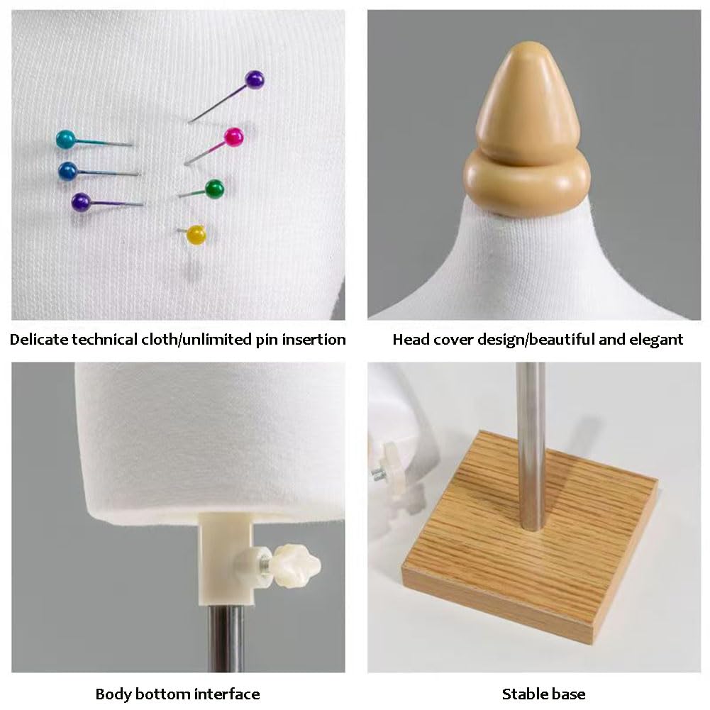 Puppen-Schneiderpuppe Mini weiblich, Mann weibliche Schaufensterpuppe Torso Tischplatte Display Kleidung Ständer mit Holzsockel(Black,1/2 Woman)