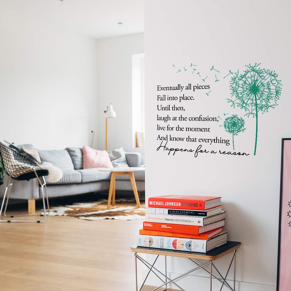Calcomanía de vinilo para pared con citas inspiradoras familiares eventualmente todas las piezas caen en su lugar, vive por el momento y sabe que todo sucede por una razón, calcomanía decorativa