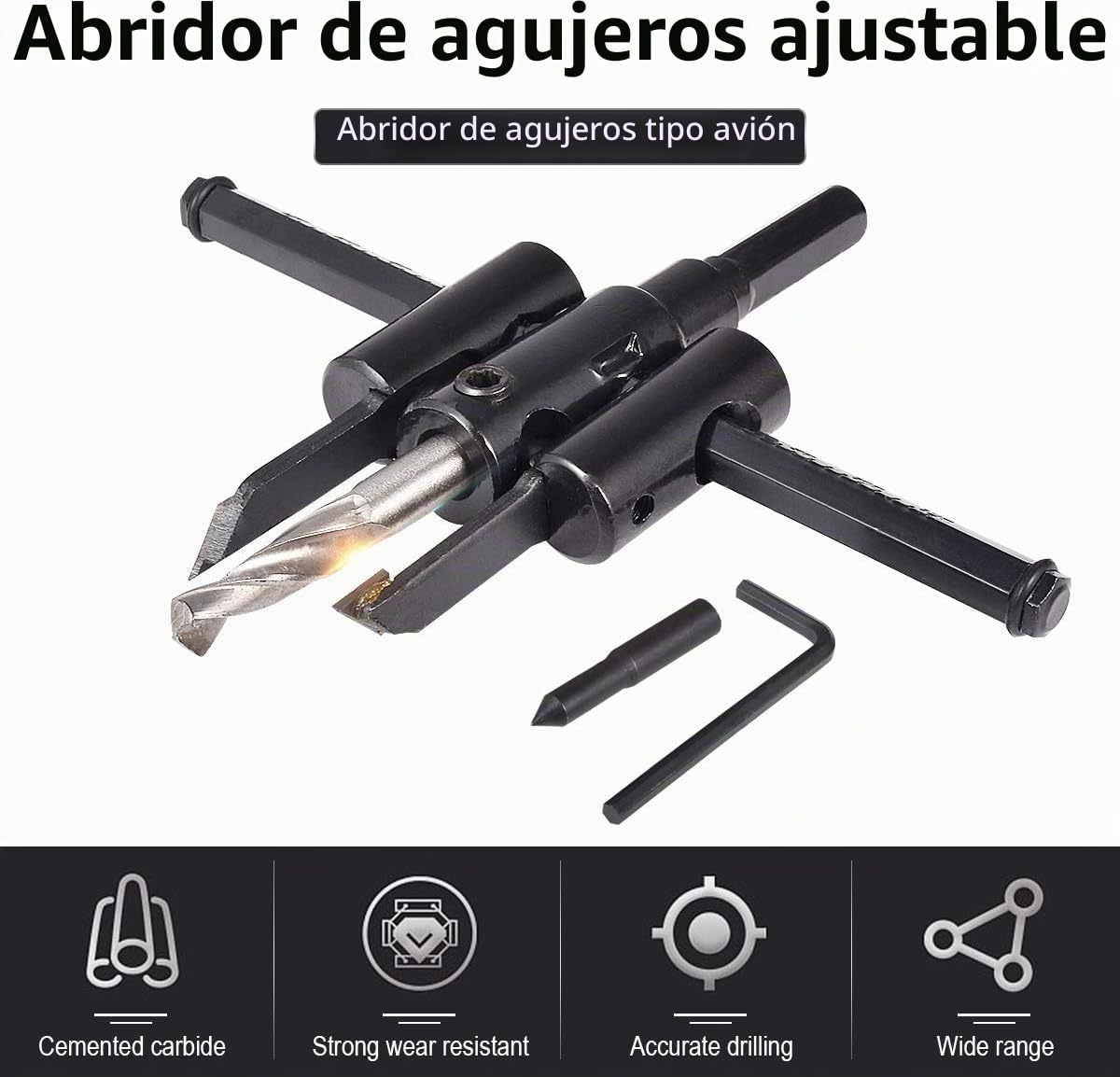 Corta Brocas Círculo Ajustable para Madera, Herramienta de Corte de Sierra Redonda, Herramientas de Bricolaje para Madera, Taladro Giratorio (Diámetro de Corte: 30mm - 120mm)