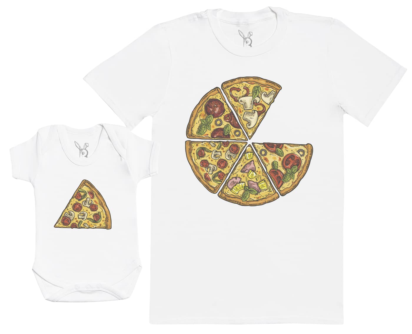 Pizza & Pizza Slice Baby Gift, Baby Boy Bodysuit, Baby Girl Bodysuit - 6-12 Months White