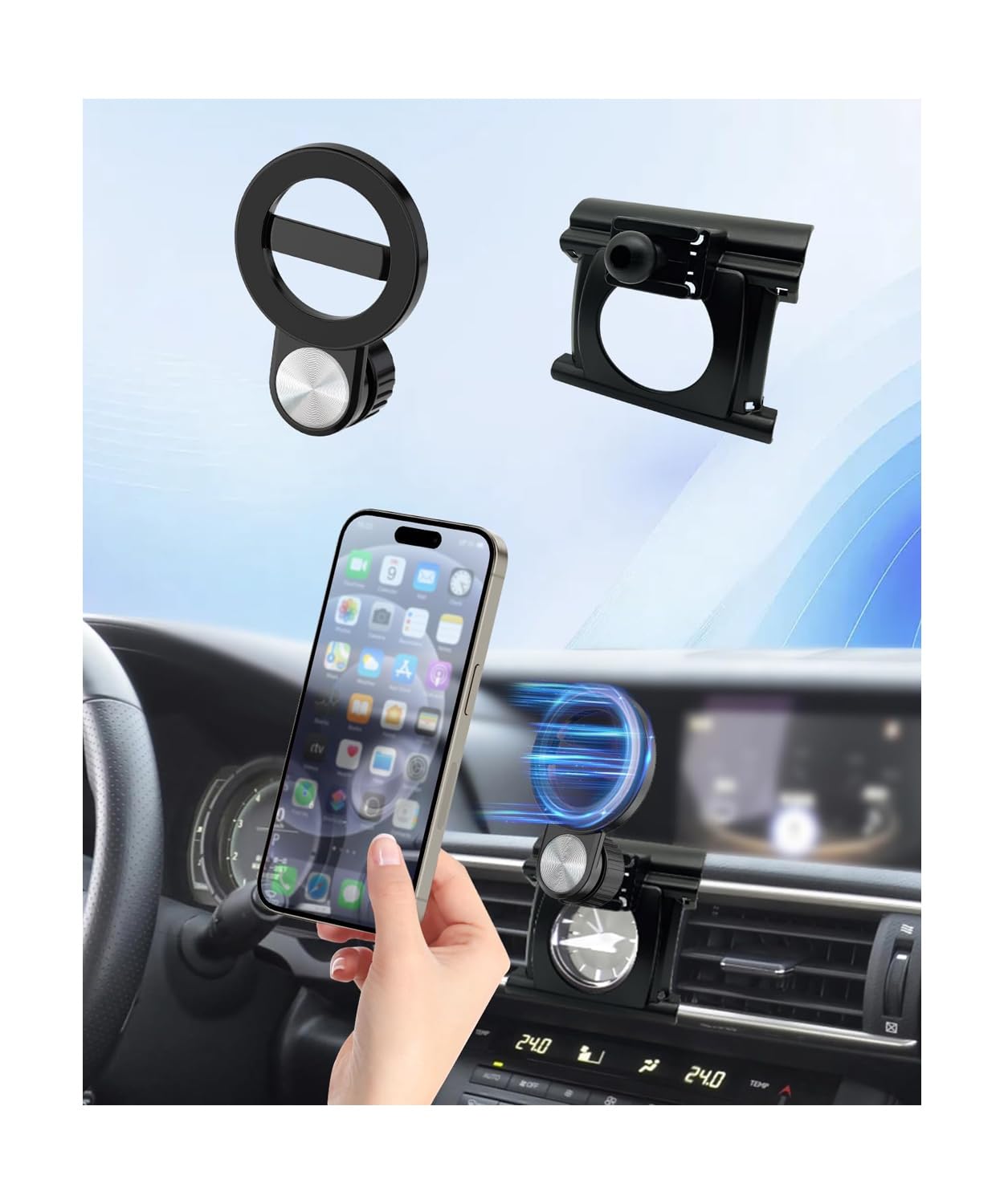Supporto per telefono da auto per Lexus is300/350/250/200t 2014-2020, compatibile con MagSafe, rotazione a 360°, mani libere, non influisce sulla bocchetta dell'aria