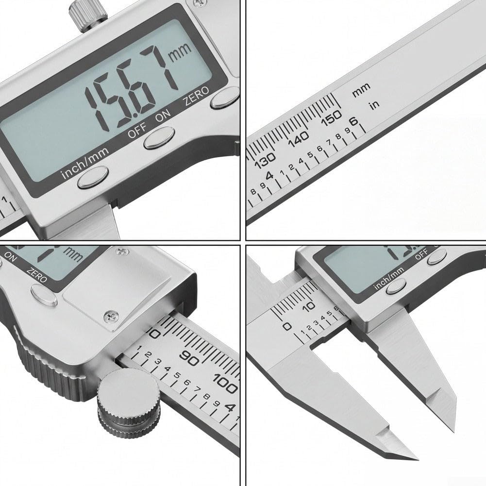 Calibrador digital de 0.01 mm, herramienta de medición LCD de acero inoxidable, conversión de pulgadas métricas para maquinista carpintería, metalurgia, profundidad de paso interno (B)