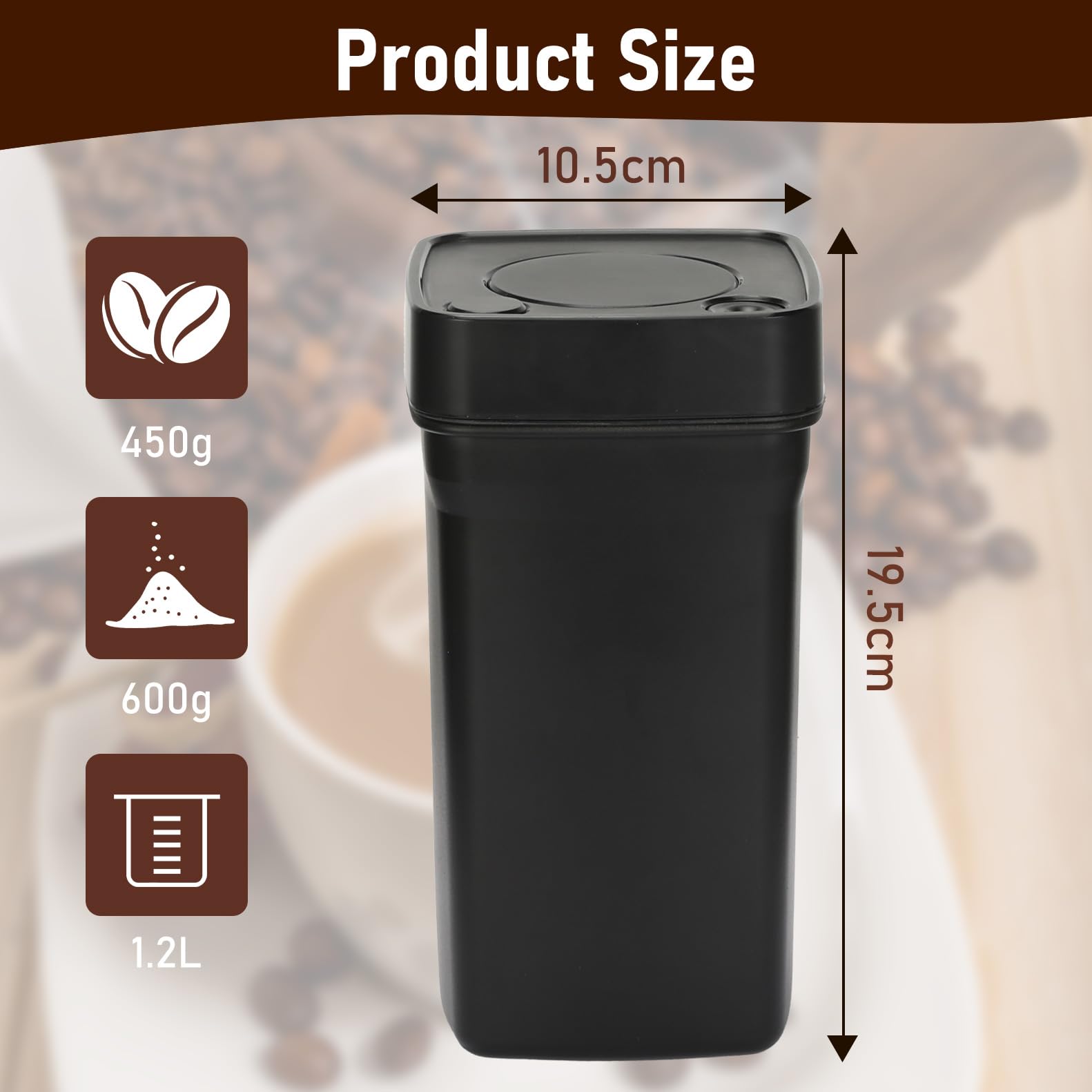 Romon Bote Hermetico Cafe Acero Inoxidable 1,2L Negro, 450g Granos De Café, Recipiente Al Vacío Para Conservar La Frescor