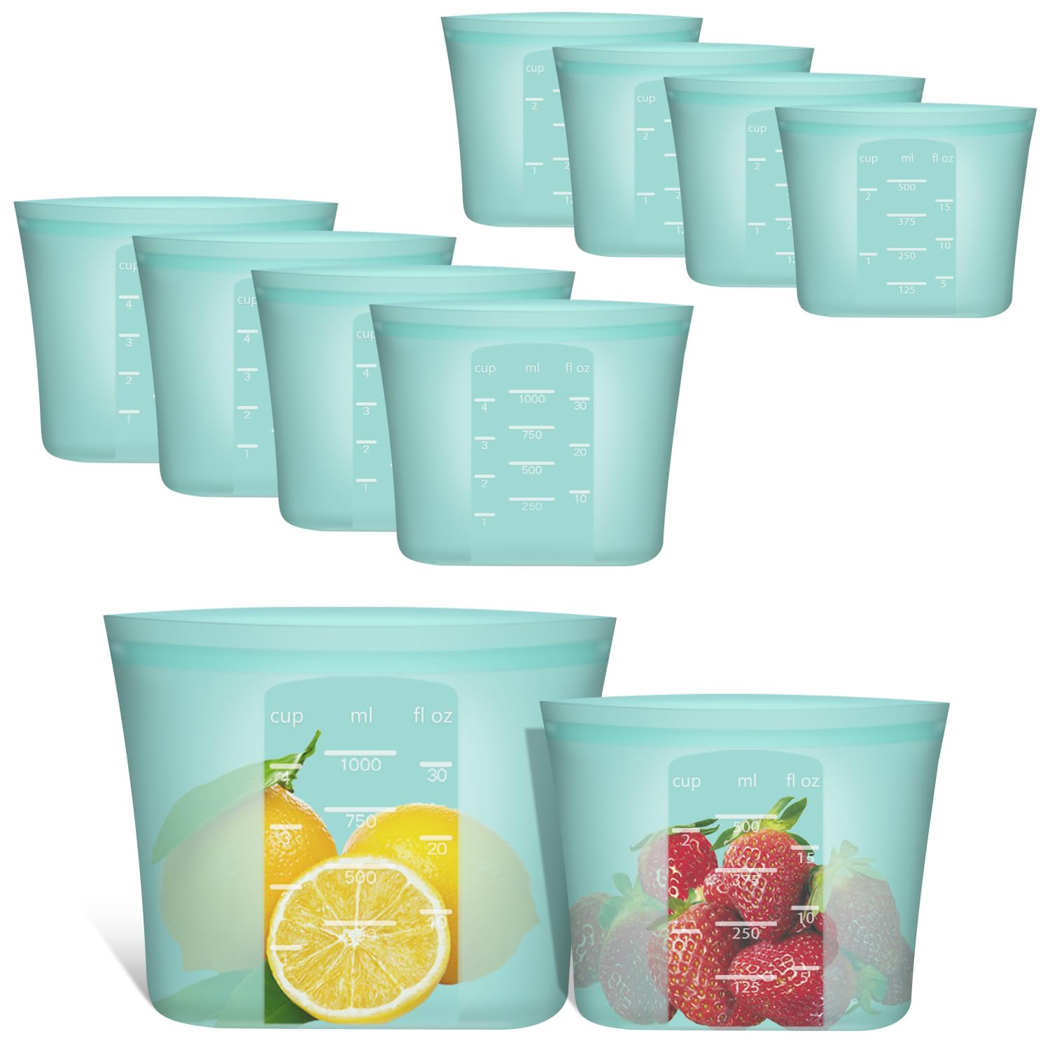 Bolsas reutilizables para sándwiches y aperitivos, paquete de 8 bolsas de almacenamiento de alimentos 100% silicona, cierre de cremallera para contenedor de alimentos, congelador, microondas