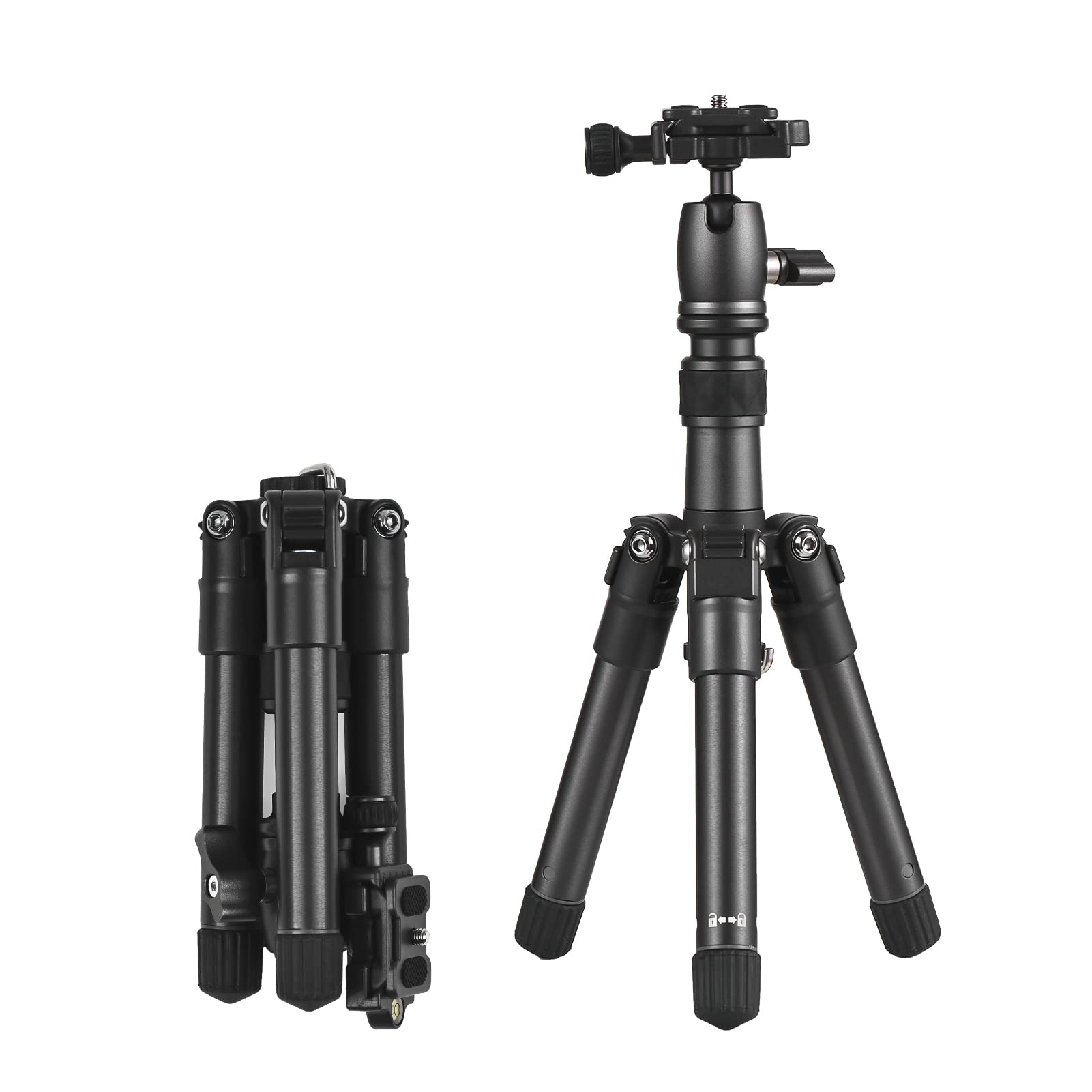 Treppiede da Tavolo Portatile in Lega di Alluminio Altezza 66 Cm Max.Carico 5 Kg con Testa a Sfera a 360° per Smartphone con Fotocamera DSLR 【Leggero e Facile da trasportare】