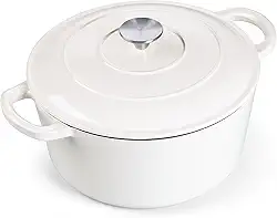 E-far Forno holandês esmaltado de 7 litros, panela redonda de ferro fundido holandês com tampa para assar pão/refogar/assar/estufar, panelas antiaderentes resistentes seguras para indução e forno -