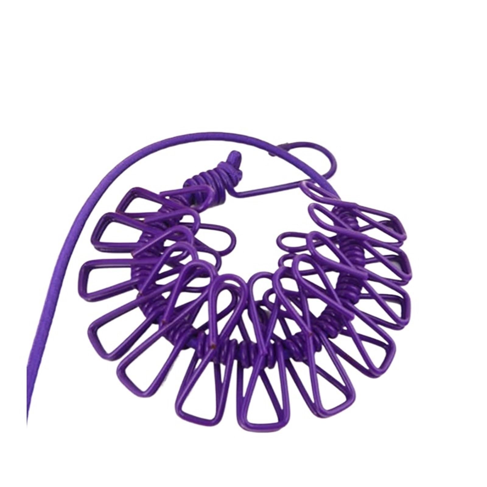 Laundry Line Fabric Clothesline With 12 Clips Portable With Retractable Dryer Drying Rack (For Outdoor Use) Balcony Garden(PURPLE)