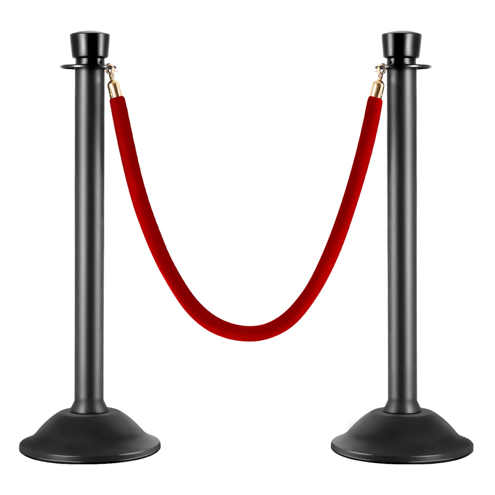 HABUTWAY Red Carpet Ropes and Poles, 2PCS Crowd Control Stanchions, Lightweight Crowd Control Stanchions with 5ft Velvet Rope, Black Crowd Control Post with w/Sturdy Metal Base, Easy Connect Assembly