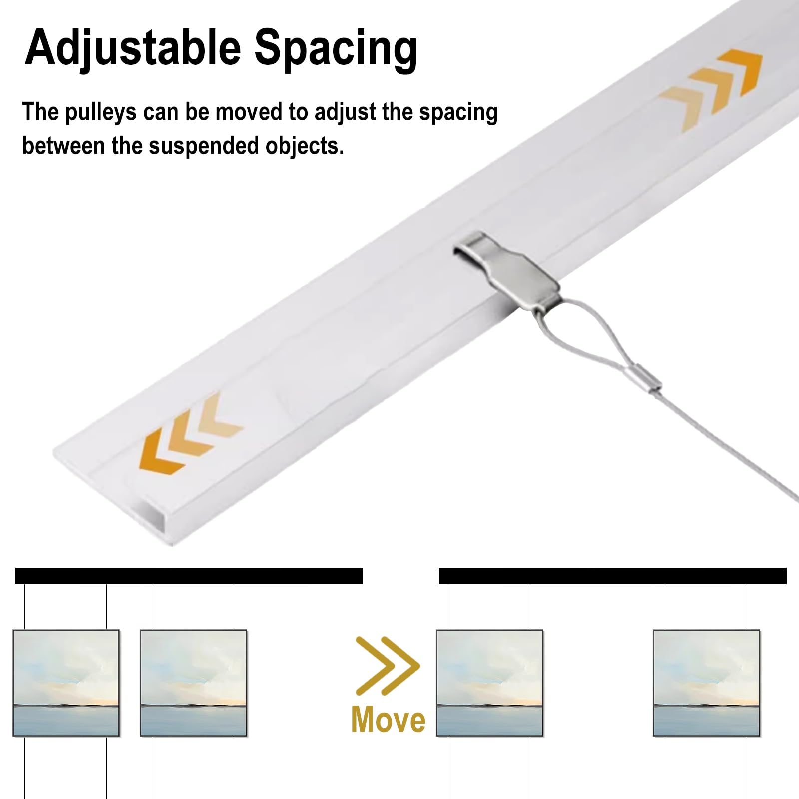 Kit de riel para Colgar Cuadros Colgar Cuadros con Cable Y Gancho, Rieles de Pared Discretos Y Resistentes, Y Kit para Colgar Arte en El La Oficina(Small L-Shaped Track,Rope 3m/118.1in)
