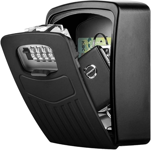 Key Box Lock, BTNEEU Extra Large Combination Key Box, Outdoor Key Safe Wall Mounted, Portable Key Storage Box with 4 Digit Combination Strong Lock for Indoor Outdoor Home Office Garage School Gym