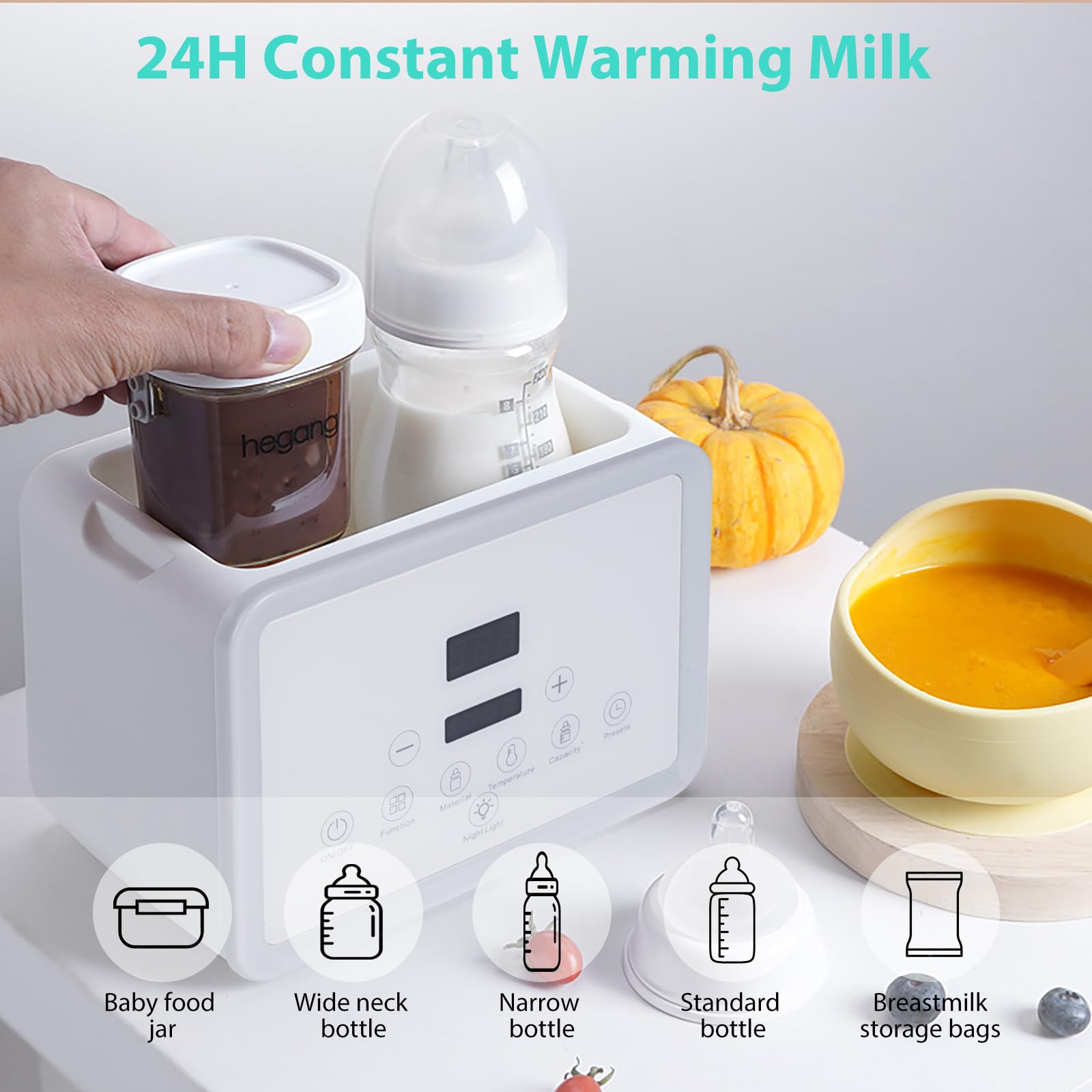 Scaldabagni e sterilizzatori 7 in 1, scaldabiberon riscaldato, con display LCD e controllo preciso della temperatura (bianco)