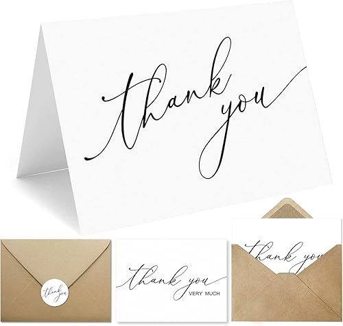 Tarjetas de agradecimiento con sobres y calcomanías Kraft paquete de 100 unidades 5 x 375 pulgadas diseño minimalista notas en blanco para