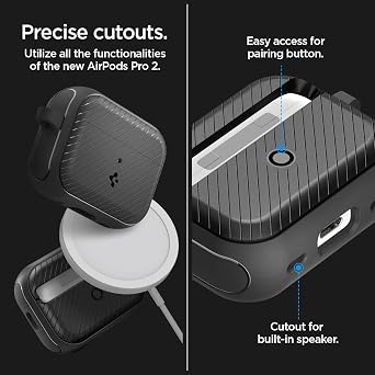 Spigen Mag Armor Case and Lanyard with Carabiner Designed for AirPods Pro 2nd Generation Case (2022) - Black