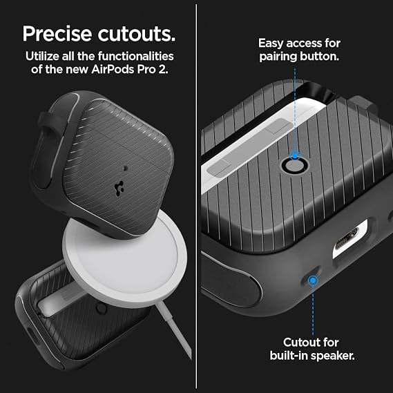 Spigen Mag Armor Case and Lanyard with Carabiner Designed for AirPods Pro 2nd Generation Case (2022) - Black