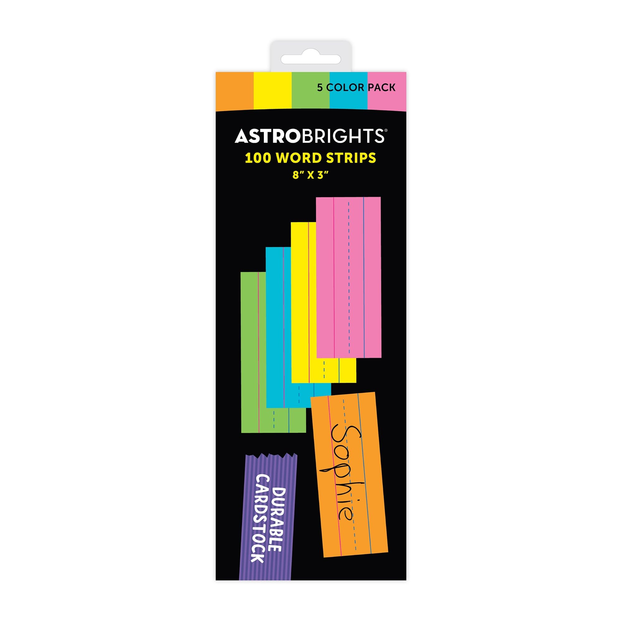Astrobrights Word Strips, 3" x 8", 65 lb./176 GSM, 5-Color Assortment, 100 Count (91040)