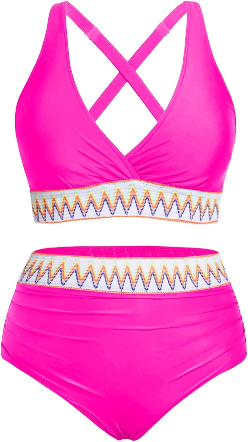 Yonique Women Plus Size Two Piece Swimsuits High Waisted Bikini Set Tummy Control Bathing Suits Ruffle Swimwear