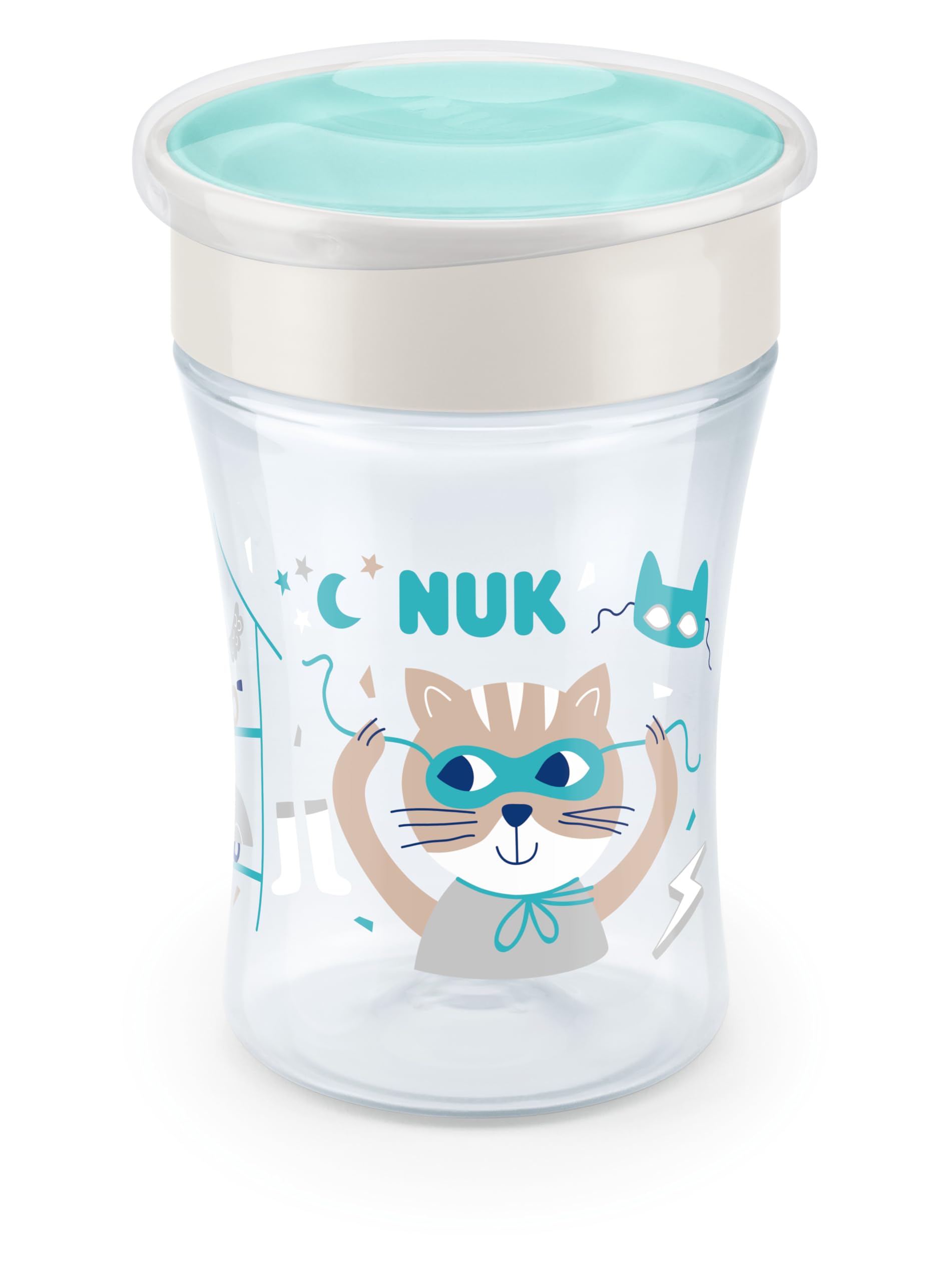 Kubek niekapek NUK Magic Cup | Krawędź zapobiegająca rozlaniom 360° Anti-Spill | 8+ miesięcy | Wolny od BPA | 230 ml | kot (szary)