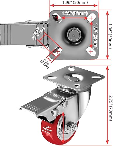 Miniatura 4 de Paquete de 8 ruedas giratorias de poliuretano rojo con capacidad para hasta 1,000 libras