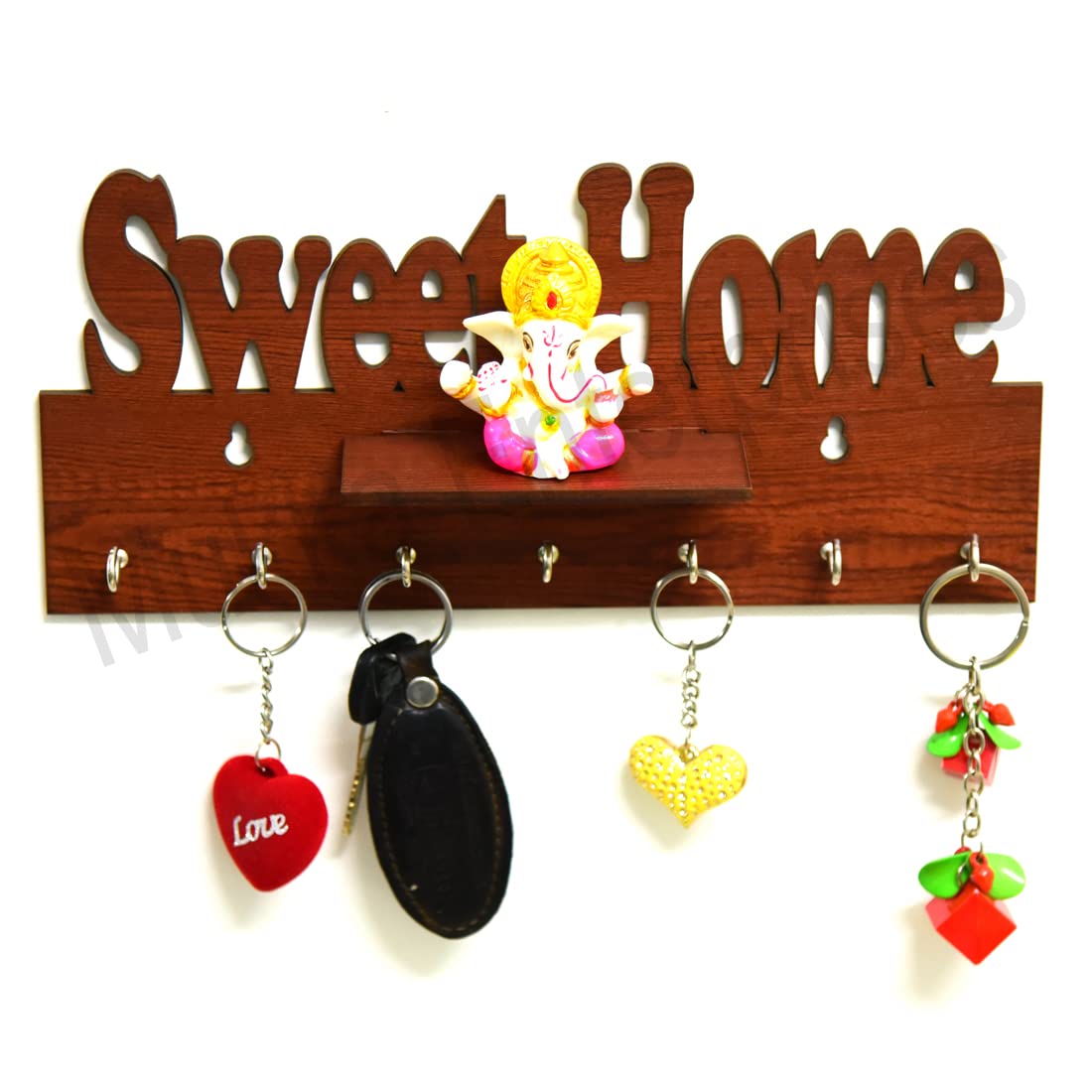 MUKKA ENTERPRISES Stylish Unique Desiner Wood Key Holder for Home/Office/Kitchen/Key Holders/Best Decorative Item for Home Keys Stand Wooden Key Holder Sweet Home 7 Hooks. 28 cm.
