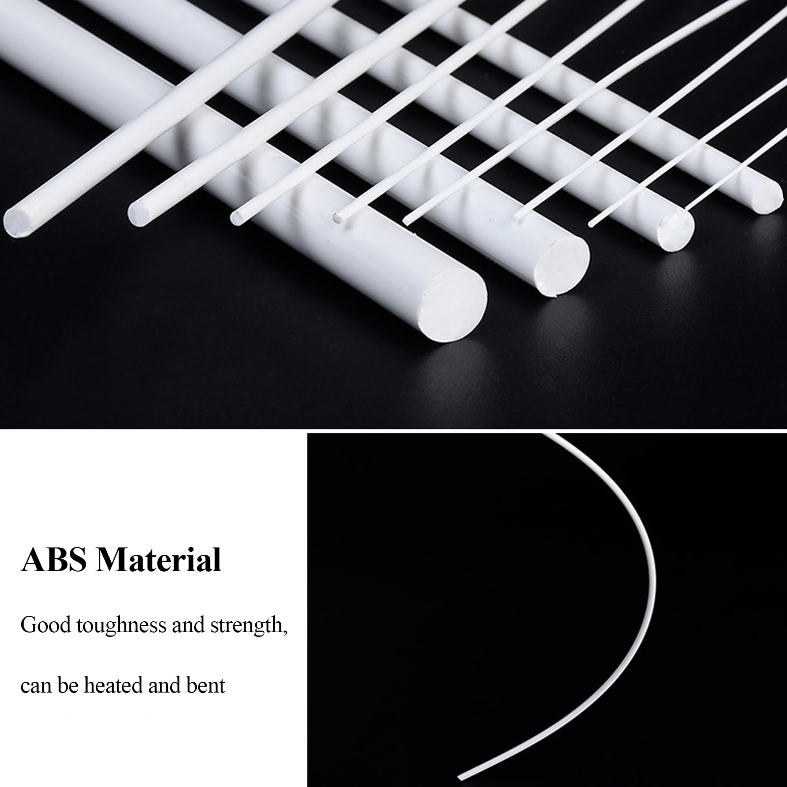 Tiges en plastique, tige solide ronde, tige en plastique blanc, 50 pièces tige solide ronde ABS diamètre 0,5-3 mm, longueur de barre en plastique blanc 500 mm adaptée au modèle de table de bricolage(D