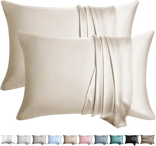Juego de 2 fundas de almohada de seda 100% de tamaño estándar, fundas de almohada de seda de morera para cabello y piel, juego de 2, seda de la más