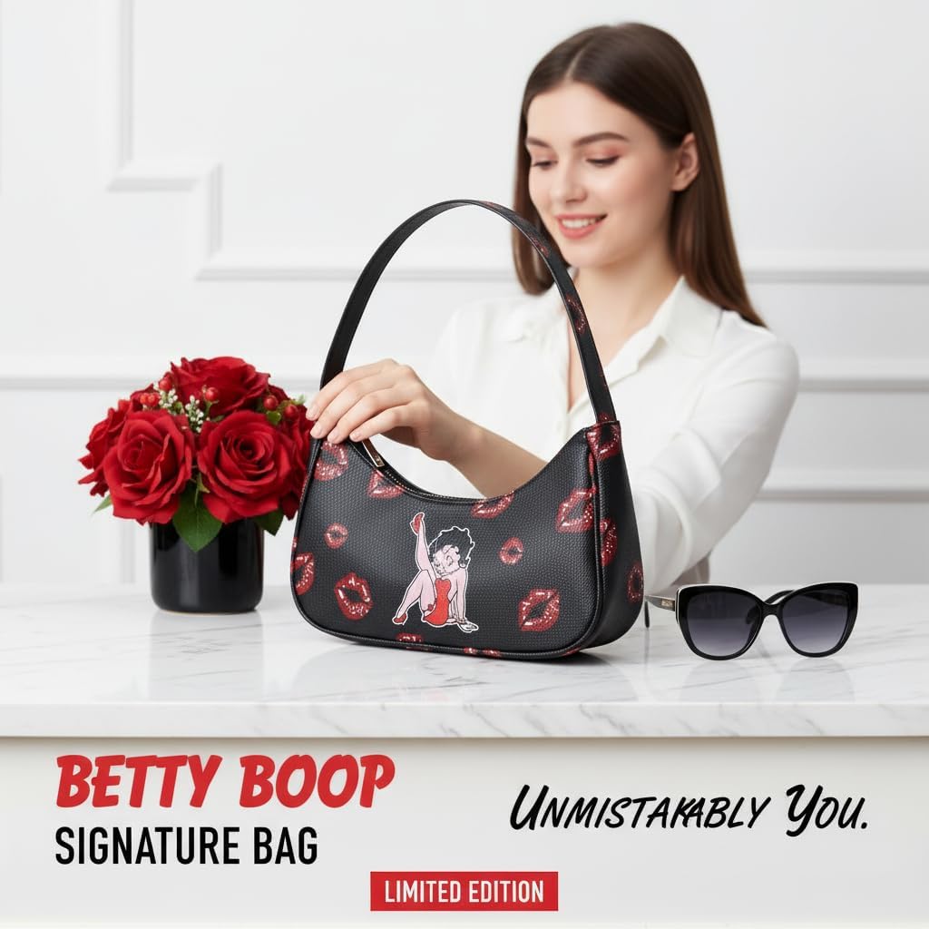 Betty Boop Shoulder Bag for Women, Retro Y2K Hobo Purse with Iconic Betty Boop Print