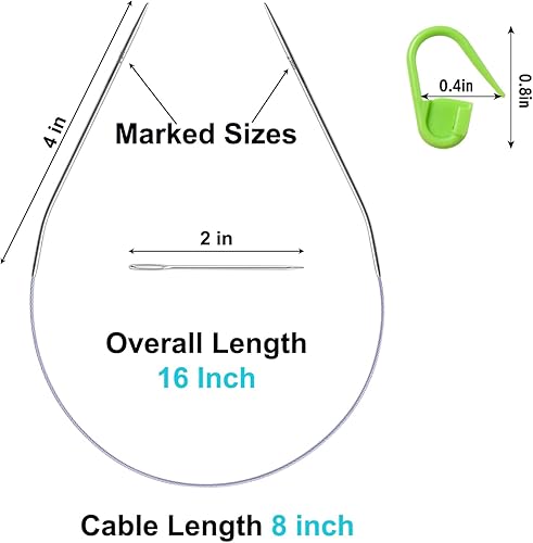 Miniatura 9 de Juego de agujas de tejer circulares de 16 pulgadas de tamaño de EE. UU. de 80.197 in para principiantes, agujas de tejer redondas de metal con lazo