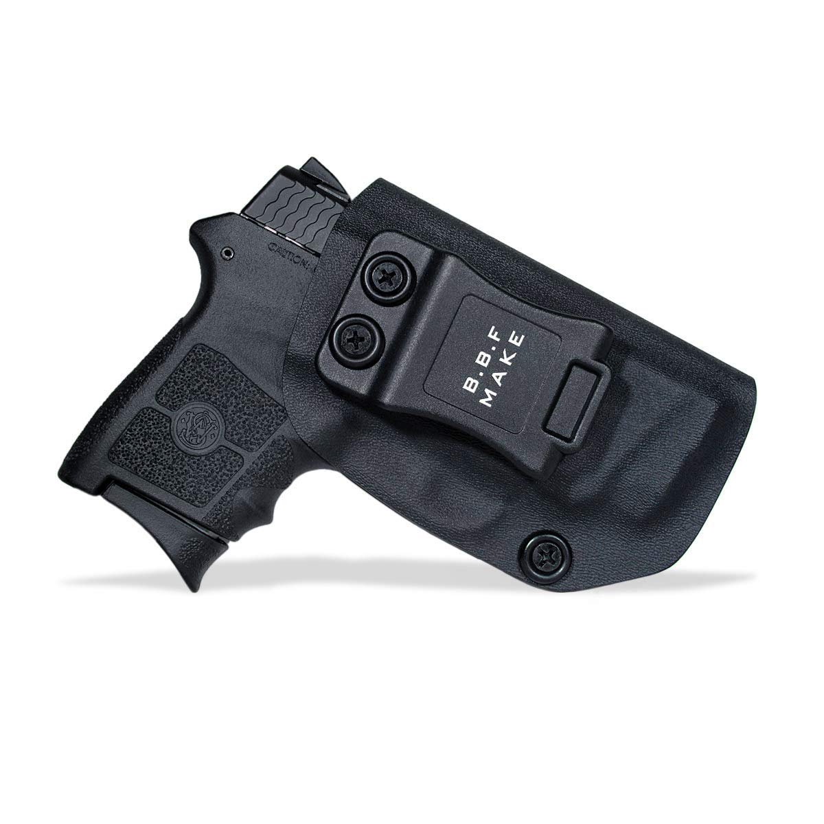BBF Make IWB KYDEX Gun Holster Fits Smith&Wesson M&P Bodyguard 380 / Laser BG380 Pistol Case Inside Concealed Carry Guns Pouch Accessories Bags Belt Clip (Black, Right Hand Draw)