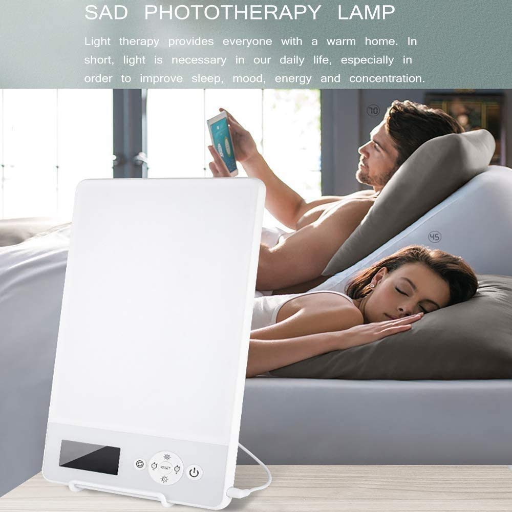 Lampe de luminothérapie, lumière LED 10000 lux UV sans UV, Fonction de minuterie, Niveaux de luminosité réglable, pour Une Maison Heureuse/Bureau/Voyage