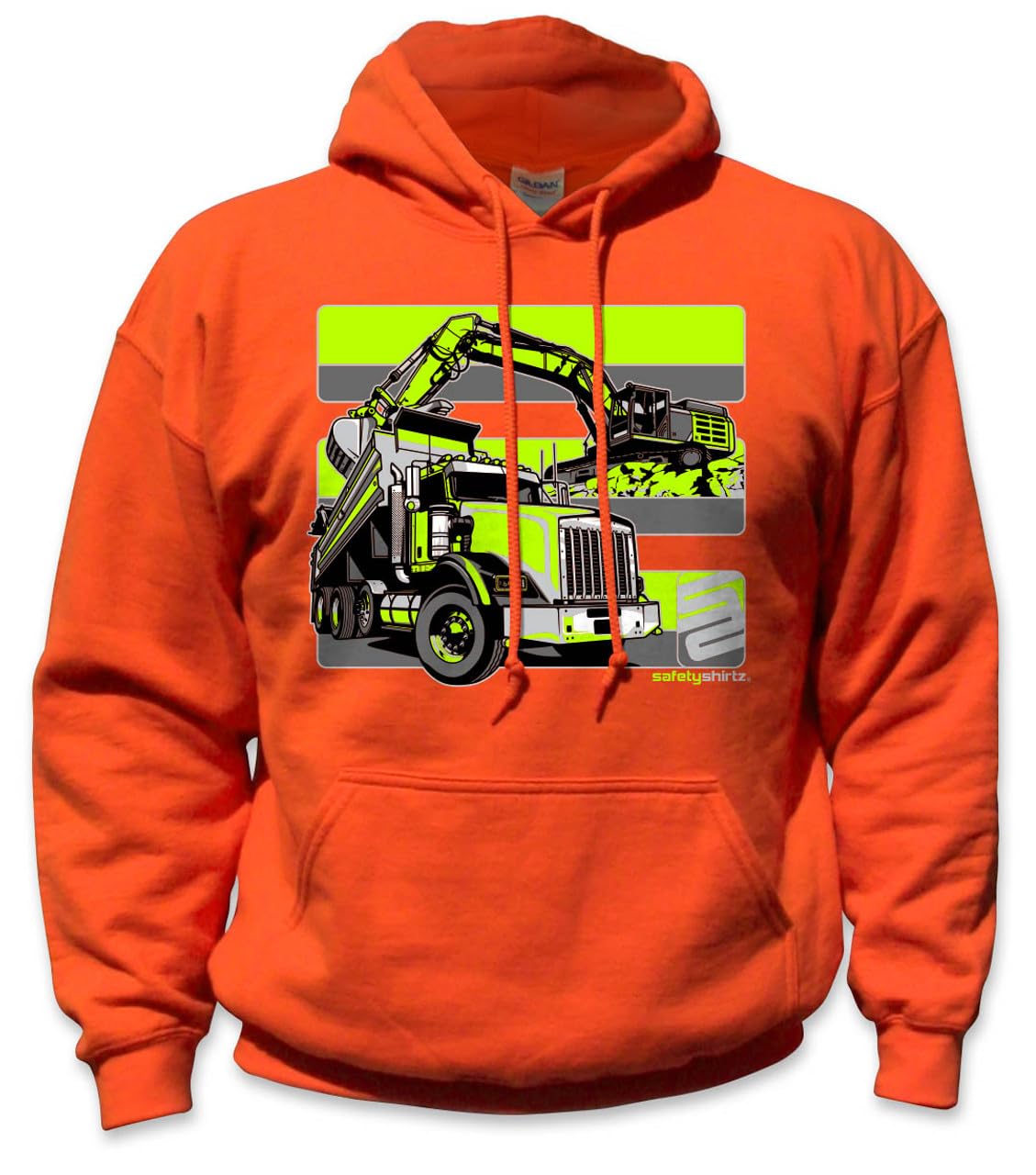 SafetyShirtz Dirtworks Hi-Vis Safety Stripe Hoodie, Neon Yellow/Gray/Orange - 3X-Large