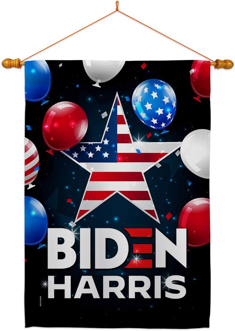 Biden Harris House Flag Dowel Set Patriotic President Democrat Republican Tea Party United State American Election Small Decorative Gift Yard Banner Double-Sided Made In USA 28 X 40
