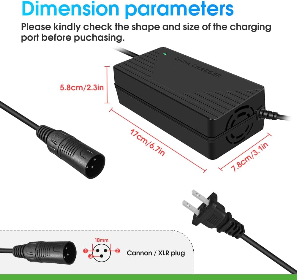 54.6V 3A/5A Charger with 3-in-1 Plug for 48V Lithium Battery Such as Car Truck Lawn Mower Boat Marine Batteries (3A-XLR(Canon Plug)) - Image 2